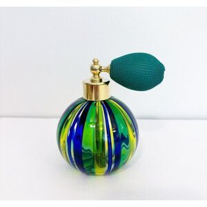 Vintage Murano Perfume Bottle Pinwheel Green Blue Yellow Murano Art Glass